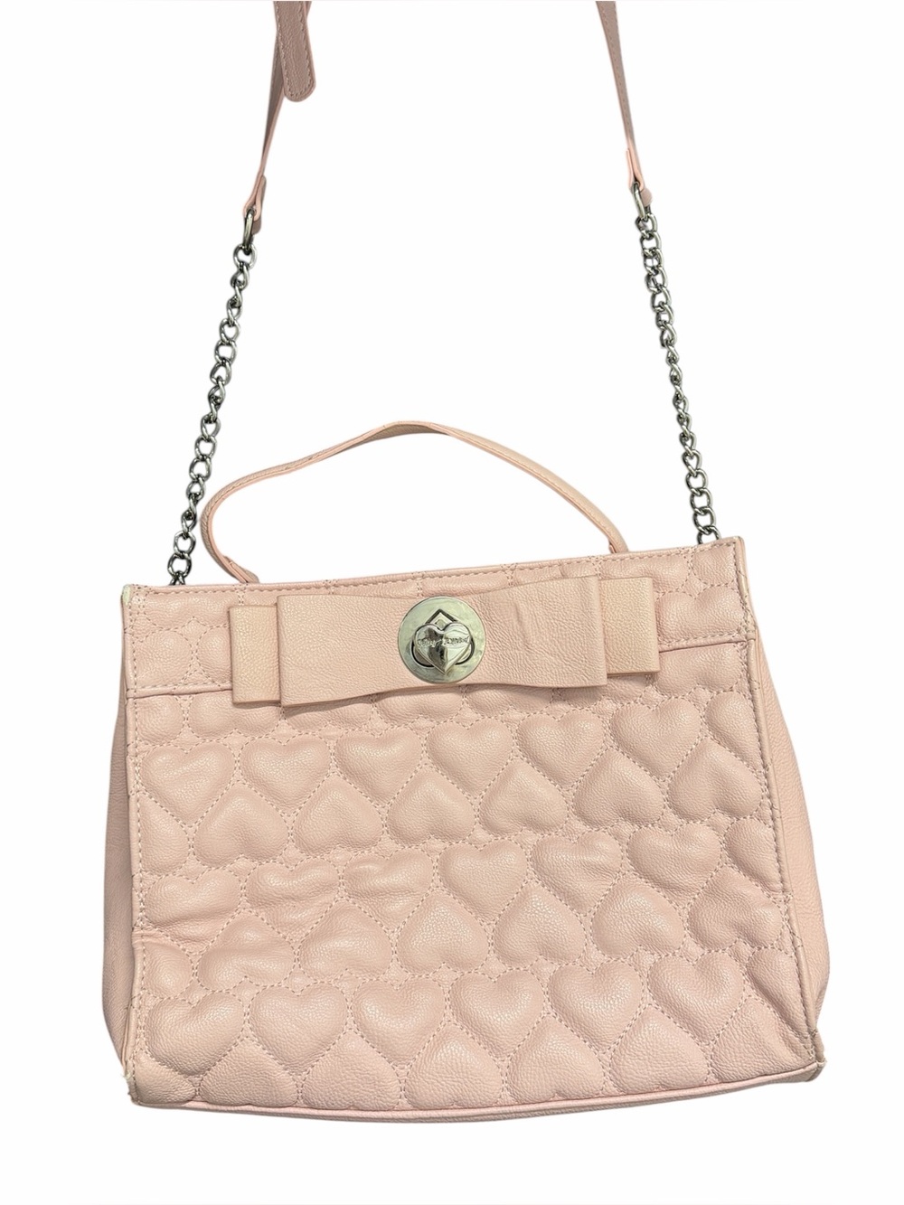 NEW Betsey Johnson Quilted Heart Satchel Crossbody Bag Light Blush Pink